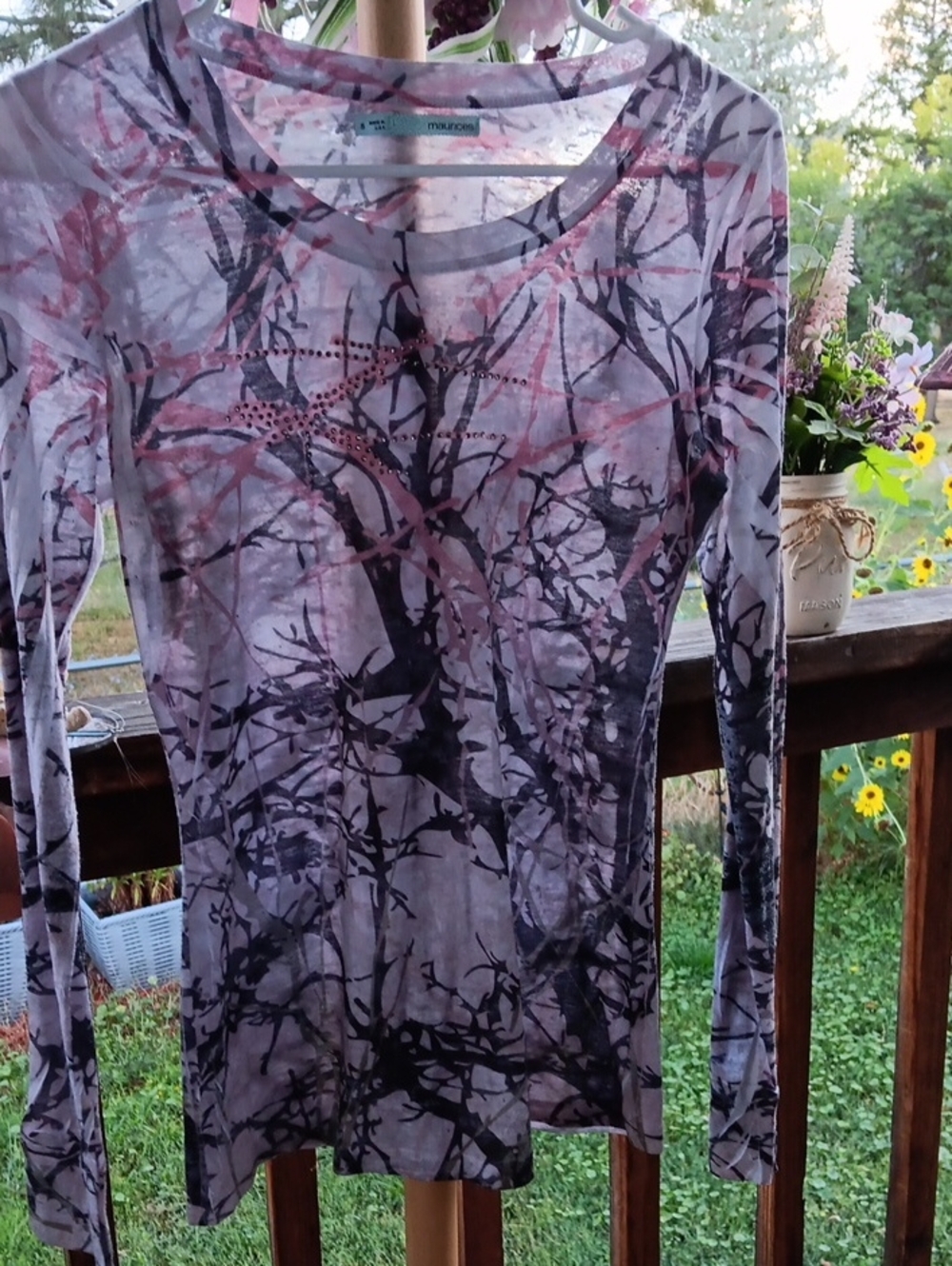 Maurices Lavender and Black Long Sleeve Printed Tee